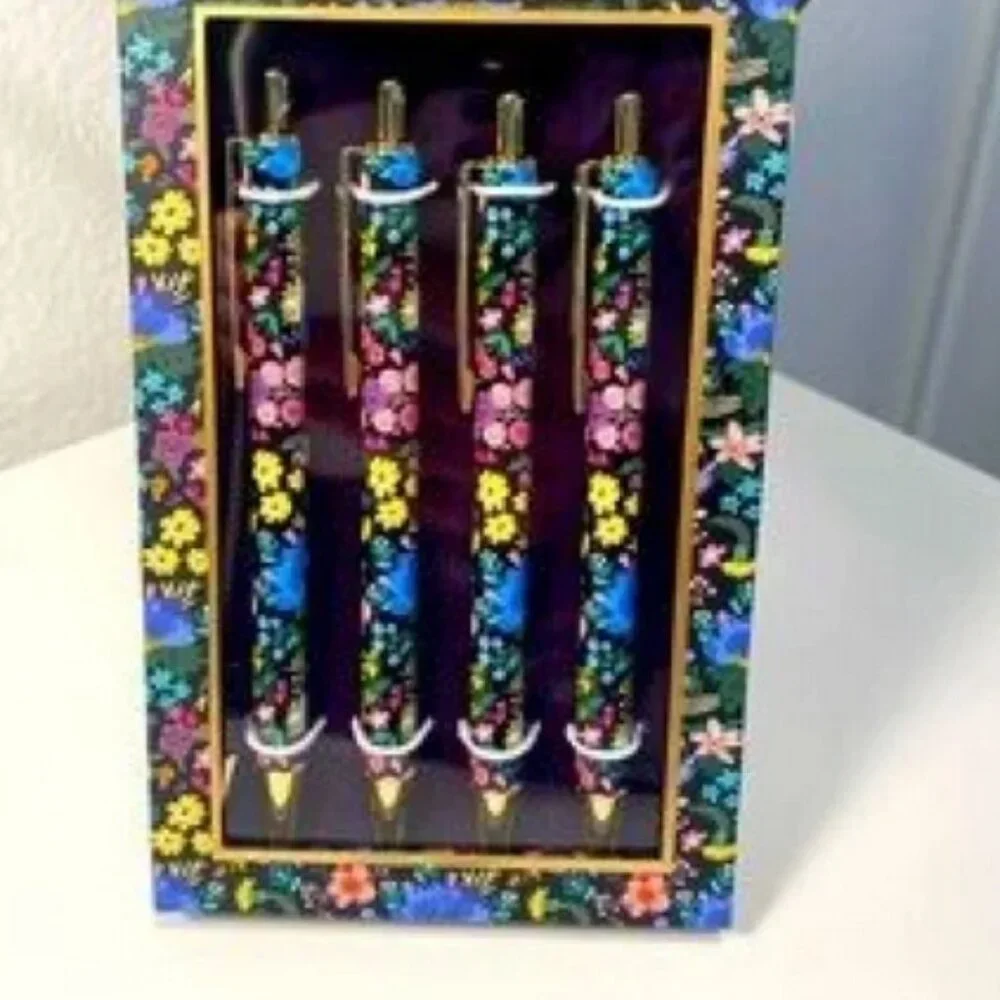 James Burke Black Floral Pen Set - Set of 4, NIB